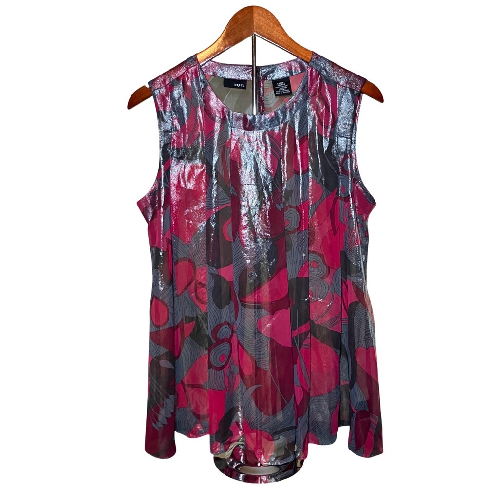 Mixit Metallic Floral Abstract Shell Top Womens Large Pink Silver Sleeveless